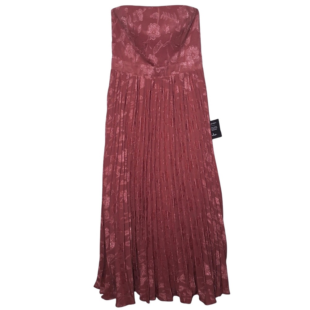NWT Lulus Perfectly Stunning Rusty Rose Jacquard Strapless Midi Dress S Pleated - Picture 5 of 10